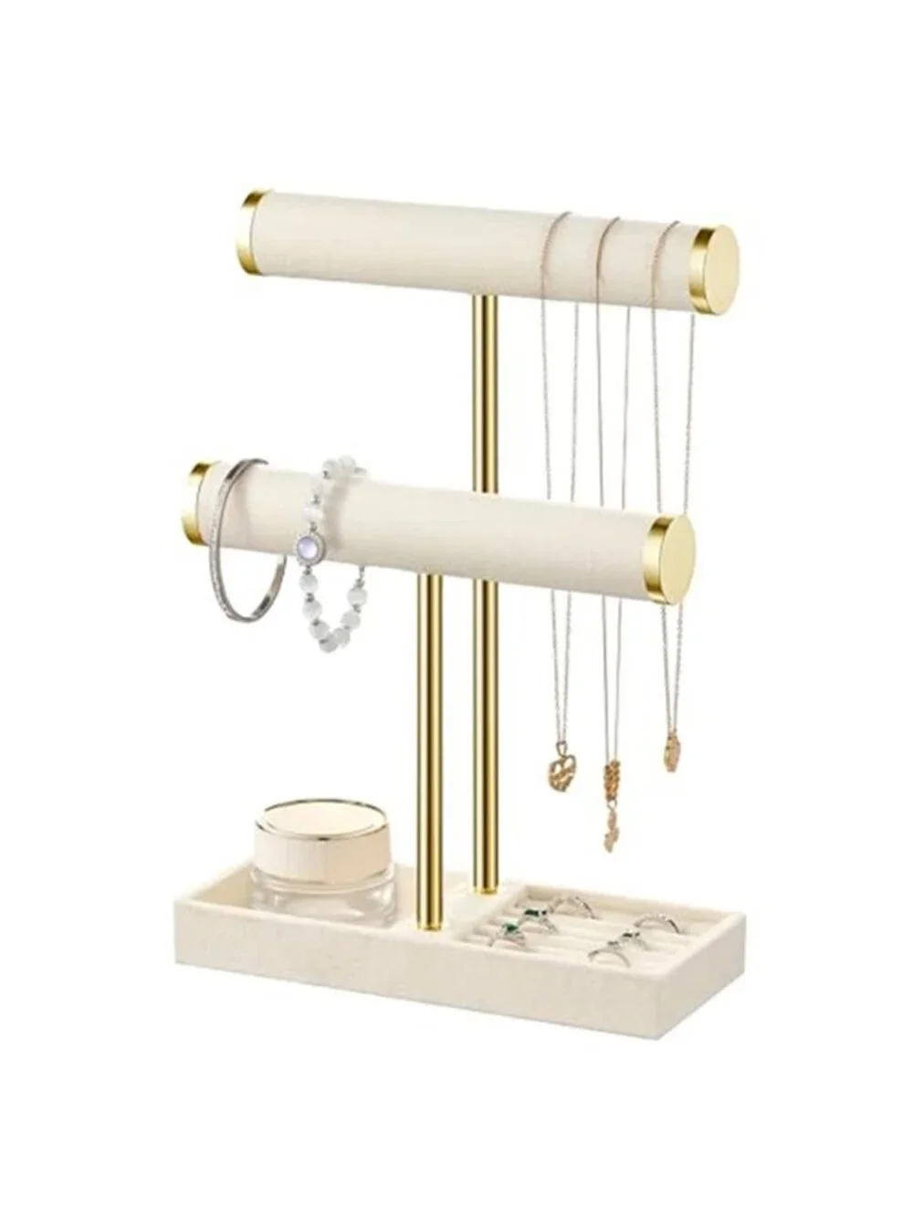 2Tier Bracelet Holder Display, Necklace Holder Organizer,Beige | Velvet Necklace